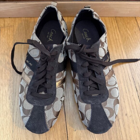 Coach Size 9 Women' s Belina Signature Brown & Tan Logo Sneakers - Picture 2 of 15